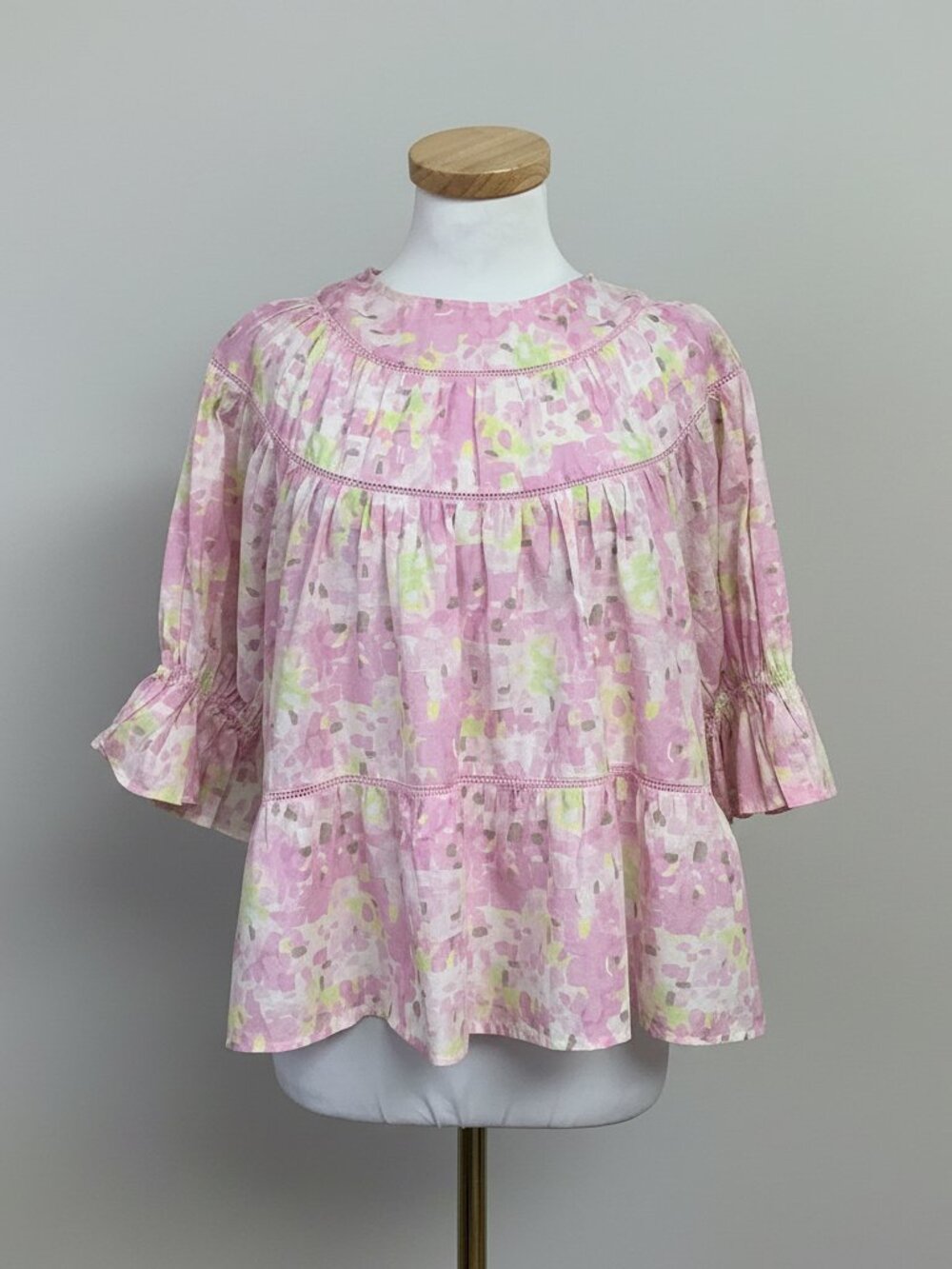 Merlette pink and yellow floral Sol blouse, size XS